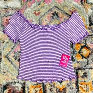 L purple and white striped crop top